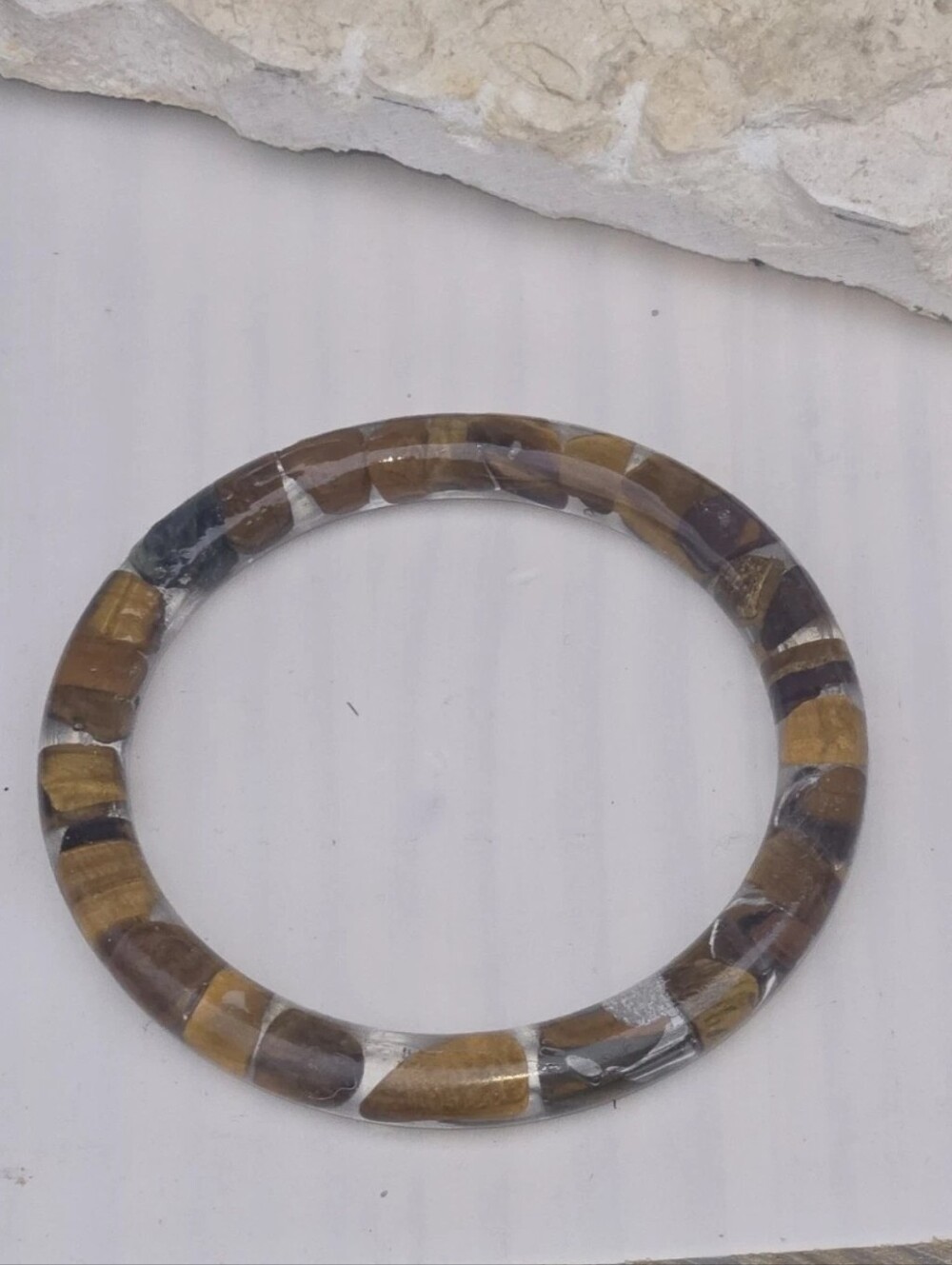 Tiger Eye Stone Bangle Bracelet — Brown and Gold